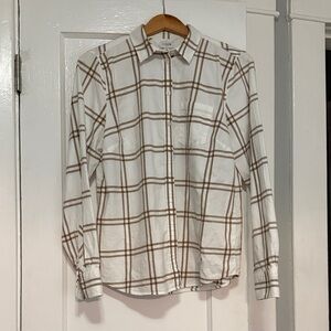 J. Crew White and Brown Plaid Button Down Shirt